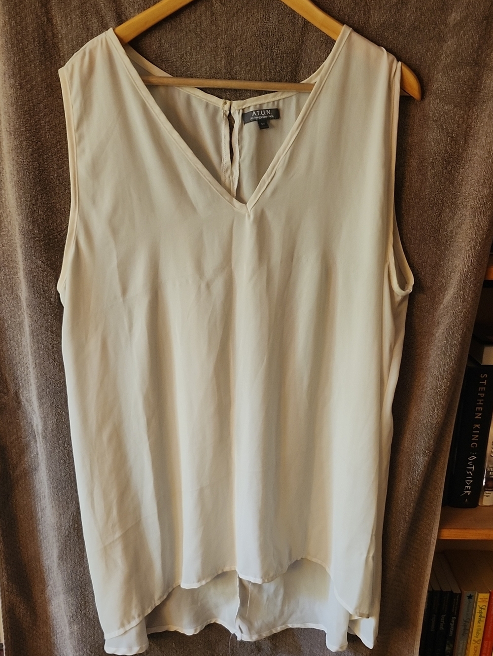 Sleeveless V-Neck Cream Blouse